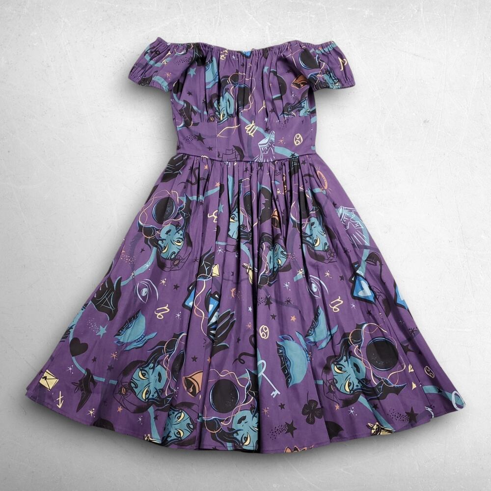 Pinup Couture Fortune Teller Off-Shoulder Fit & Flare Dress XS Purple Halloween